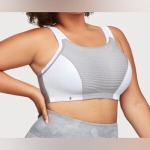 NEW - Glamorise Custom Control Sports Bra. White/Grey. 40H
